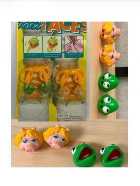 Vintage RARE Lace Faces Miss Piggy & Kermit, 1 pair of each (4 total) No package